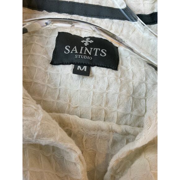 Saints Studio Men's Cream Short Set- Waffle/Rose detail, Medium - Picture 4 of 9